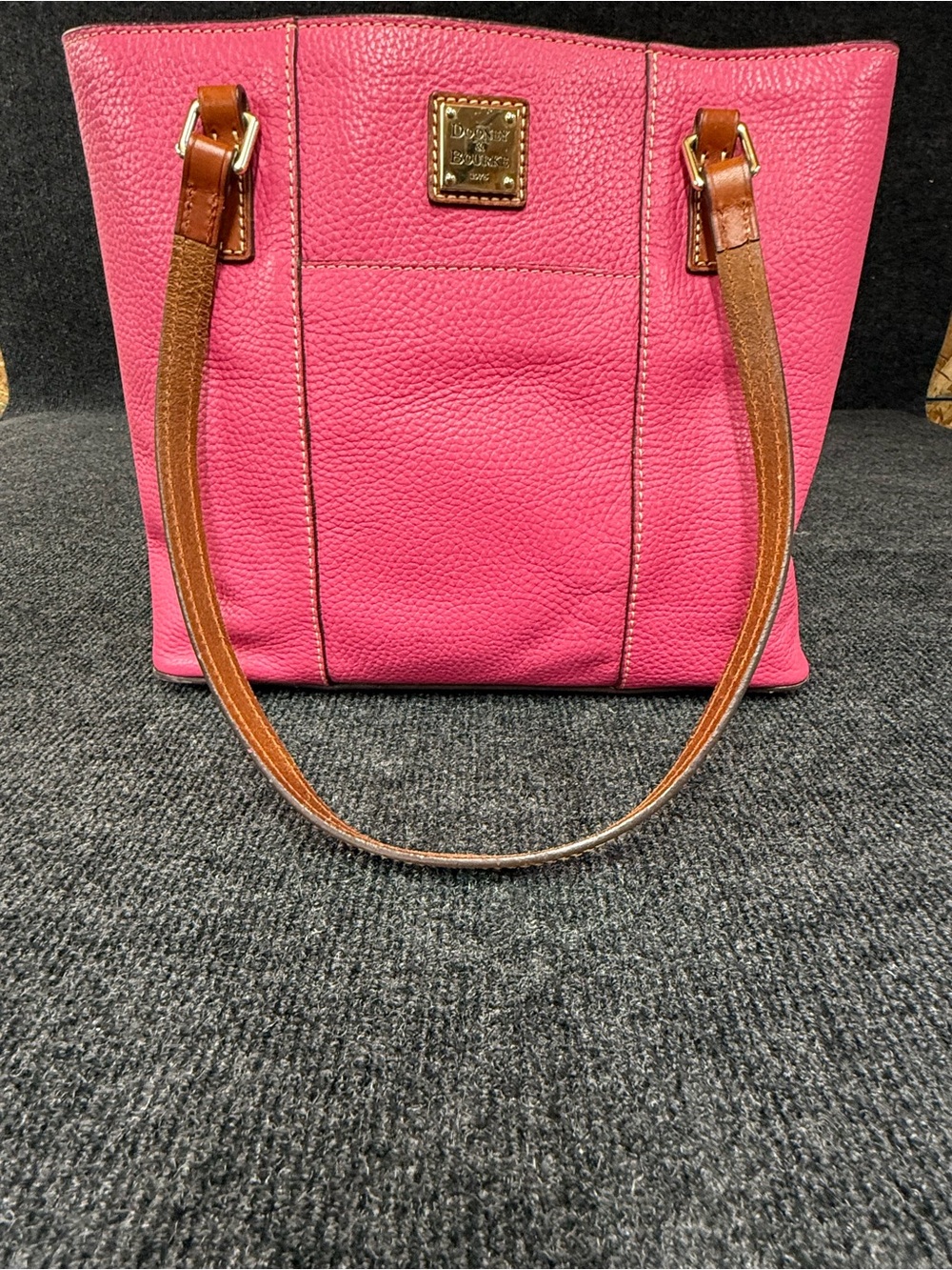 Dooney & Bourke Hot Pink Pebbled Leather Tote with Brown Straps